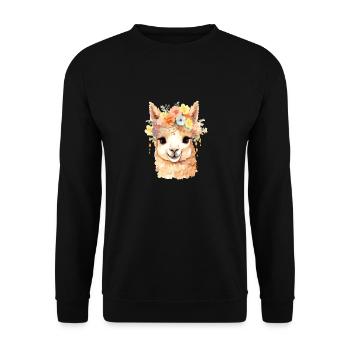 Alpaka mit Blumen - Unisex Pullover - Schwarz - Vorne - Alina (178cm) & Michal (187cm)