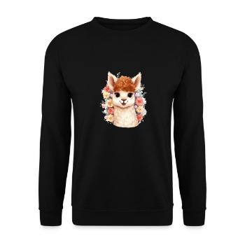 Alpaka mit Blumen - Unisex Pullover - Schwarz - Vorne - Alina (178cm) & Michal (187cm)