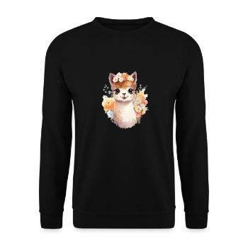 Alpaka mit Blumen - Unisex Pullover - Schwarz - Vorne - Alina (178cm) & Michal (187cm)