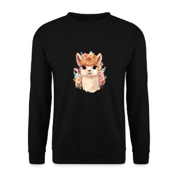 Alpaka mit Blumen - Unisex Pullover - Schwarz - Vorne - Alina (178cm) & Michal (187cm)