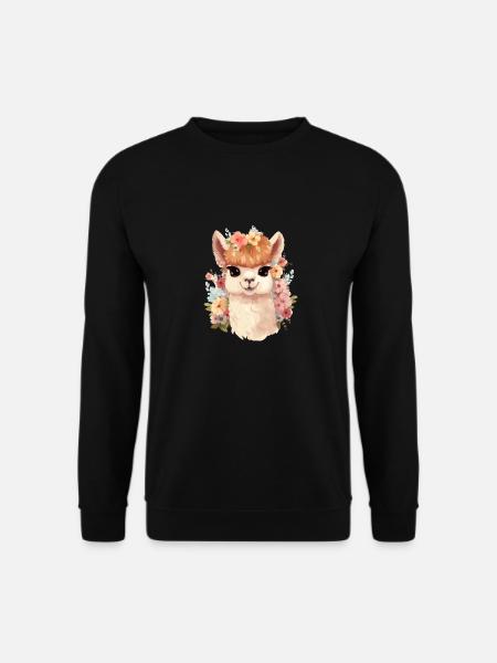 Alpaka mit Blumen - Unisex Pullover - Schwarz