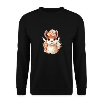 Alpaka mit bunten Blumen - Unisex Pullover - Schwarz - Vorne - Alina (178cm) & Michal (187cm)