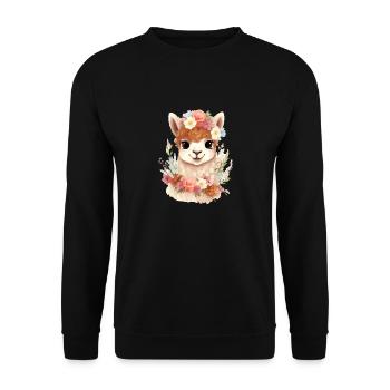 Alpaka mit Blumen - Unisex Pullover - Schwarz - Vorne - Alina (178cm) & Michal (187cm)