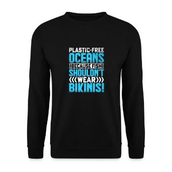 Plastikfreie Ozeane, weil Fische nicht tragen sollten - Unisex Pullover - Schwarz - Vorne - Alina (178cm) & Michal (187cm)