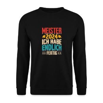 Meister 2024 Geschenk Meisterprüfung bestanden - Unisex Pullover - Schwarz - Vorne - Alina (178cm) & Michal (187cm)
