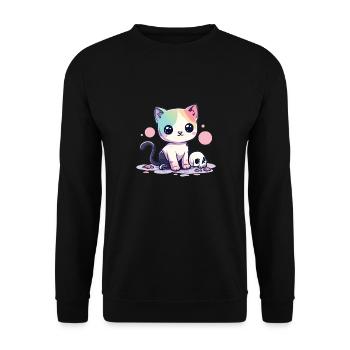 Goth Pastel Cute Creepy Kawaii Cat Kitten - Unisex Pullover - Schwarz - Vorne - Alina (178cm) & Michal (187cm)