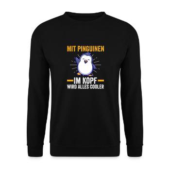 Süße Pinguin - Unisex Pullover - Schwarz - Vorne - Alina (178cm) & Michal (187cm)