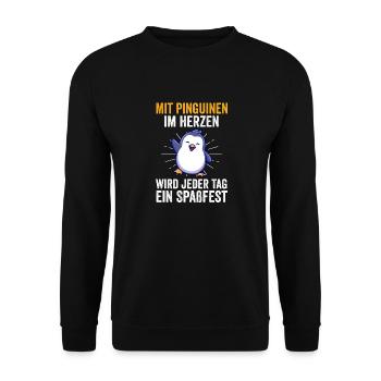 Süße Pinguin - Unisex Pullover - Schwarz - Vorne - Alina (178cm) & Michal (187cm)