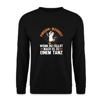 Süße Pinguin - Unisex Pullover - Schwarz - Vorne - Alina (178cm) & Michal (187cm)
