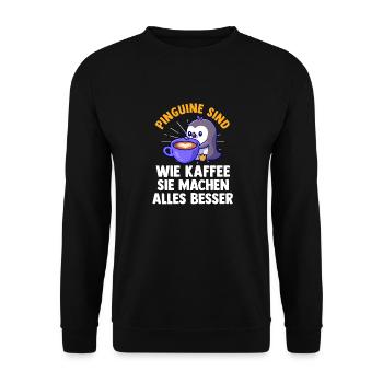 Süße Pinguin - Unisex Pullover - Schwarz - Vorne - Alina (178cm) & Michal (187cm)