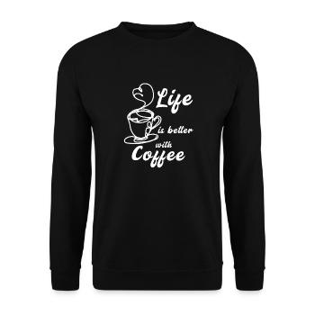 Mit Kaffee ist das Leben besser - Unisex Pullover - Schwarz - Vorne - Alina (178cm) & Michal (187cm)
