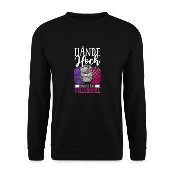 Crochet Saying, Wool Raid, Handmade Crochet - Unisex Sweatshirt - black - Front - Alina (178cm) & Michal (187cm)