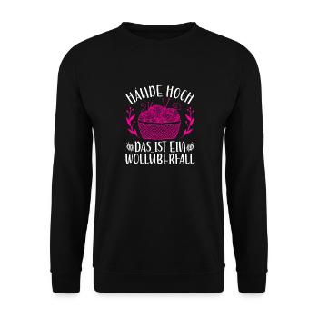 Crochet Saying, Wool Raid, Handmade Crochet - Unisex Sweatshirt - black - Front - Alina (178cm) & Michal (187cm)