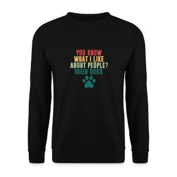Lustig, weißt du, was ich an Menschen, ihren Hunden mag - Unisex Pullover - Schwarz - Vorne - Alina (178cm) & Michal (187cm)