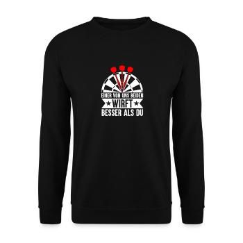 Lustige Darts und Dart Geschenke für Dartspieler - Unisex Pullover - Schwarz - Vorne - Alina (178cm) & Michal (187cm)