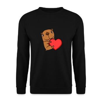 Capybara Wasserschwein Herz Liebe - Unisex Pullover - Schwarz - Vorne - Alina (178cm) & Michal (187cm)