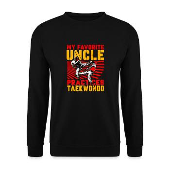 Mein Lieblingsonkel trainiert Taekwondo - Unisex Pullover - Schwarz - Vorne - Alina (178cm) & Michal (187cm)