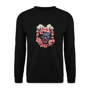 Japanese Hannya Demon Samurai Warrior Oni Mask - Unisex Sweatshirt - black - Front - Alina (178cm) & Michal (187cm)
