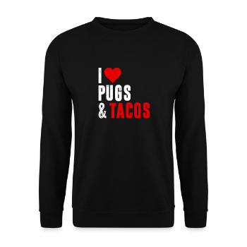Mops Ich liebe Möpse und Tacos - Unisex Pullover - Schwarz - Vorne - Alina (178cm) & Michal (187cm)