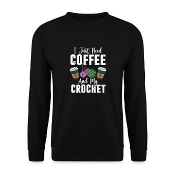 Lustiges Häkeln Ich brauche nur Kaffee und meine Häkelarbeit - Unisex Pullover - Schwarz - Vorne - Alina (178cm) & Michal (187cm)