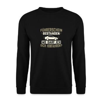 Driver's license passed, where can I drive you - Unisex Sweatshirt - black - Front - Alina (178cm) & Michal (187cm)