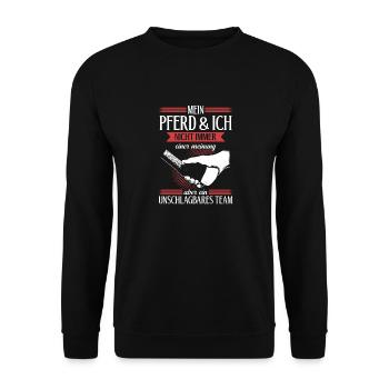 Unschlagbares Team - für Pferdeliebhaber - Unisex Pullover - Schwarz - Vorne - Alina (178cm) & Michal (187cm)