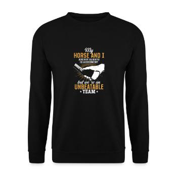 Unschlagbares Team - für Pferdeliebhaber - Unisex Pullover - Schwarz - Vorne - Alina (178cm) & Michal (187cm)