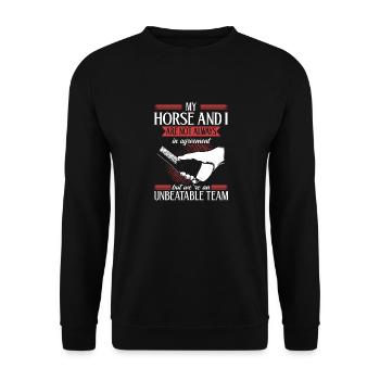 Unschlagbares Team - für Pferdeliebhaber - Unisex Pullover - Schwarz - Vorne - Alina (178cm) & Michal (187cm)