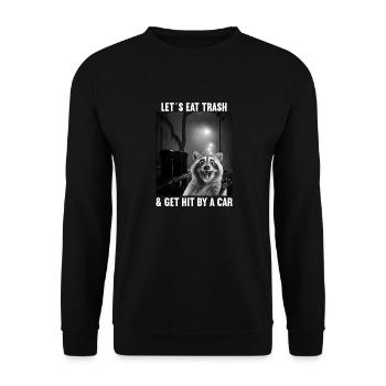 Lets eat Trash and get hit by a Car Waschbär - Unisex Pullover - Schwarz - Vorne - Alina (178cm) & Michal (187cm)