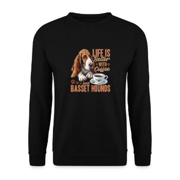 Basset Hound Dog Breed Life is Better with Coffee - Unisex Pullover - Schwarz - Vorne - Alina (178cm) & Michal (187cm)