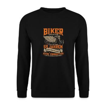 Biker 55. Geburtstag, 55 Jahre Motorradfahrer - Unisex Pullover - Schwarz - Vorne - Alina (178cm) & Michal (187cm)