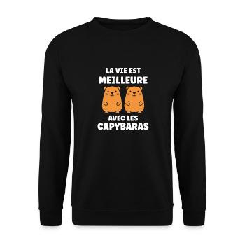 Humour Capybara - Sweat-shirt Unisexe - noir - Devant - Alina (178cm) & Michal (187cm)