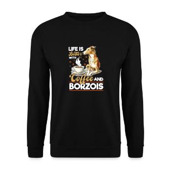 Dog Breed Life is Better with Coffee and Borzois - Unisex Pullover - Schwarz - Vorne - Alina (178cm) & Michal (187cm)