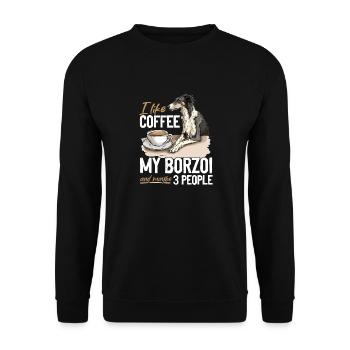 I like coffee my Borzoi and maybe 3 people Dog - Unisex Sweatshirt - black - Front - Alina (178cm) & Michal (187cm)