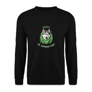 Husky Dog with Green Clover Bandana St. Patrick's - Unisex Sweatshirt - black - Front - Alina (178cm) & Michal (187cm)