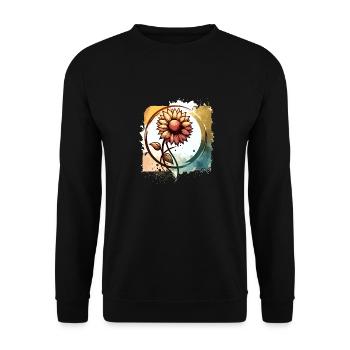 Sonnenblume mit Stiel gezeichnet - Unisex Pullover - Schwarz - Vorne - Alina (178cm) & Michal (187cm)