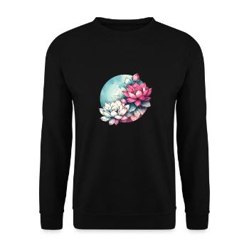 Lotusblüten gezeichnet - Unisex Pullover - Schwarz - Vorne - Alina (178cm) & Michal (187cm)