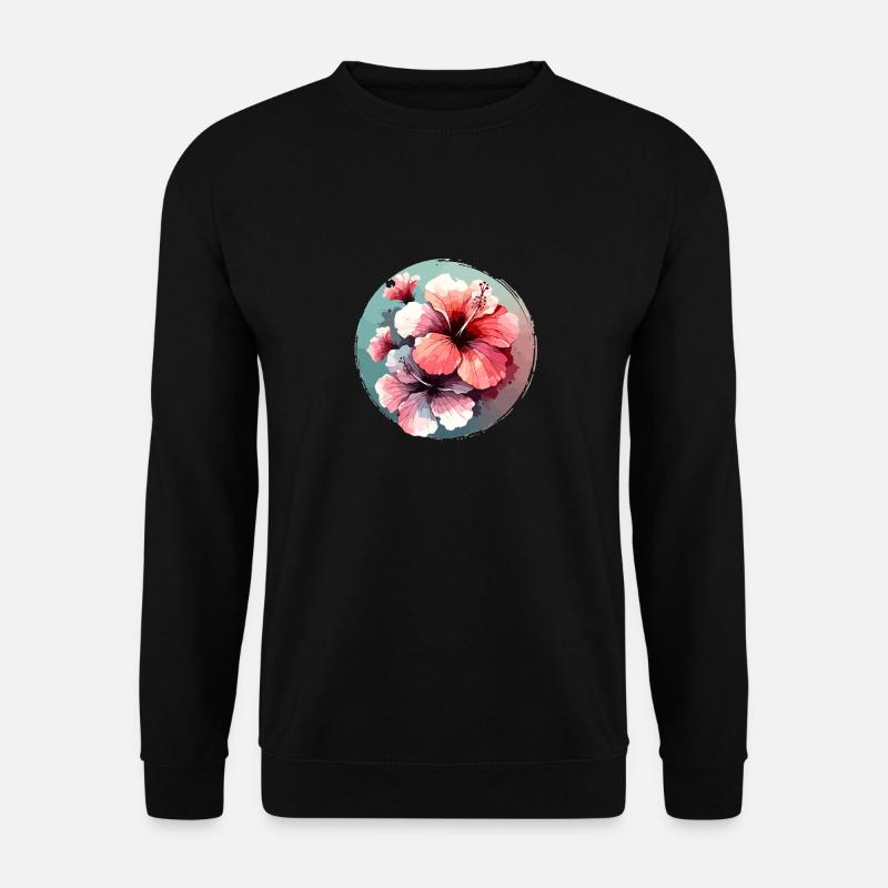Hibiskus gezeichnet - Unisex Pullover - Schwarz