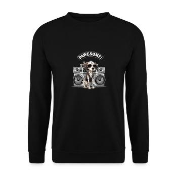 "PAWESOME!" Dalmatiner / Hund / Radio - Unisex Pullover - Schwarz - Vorne - Alina (178cm) & Michal (187cm)