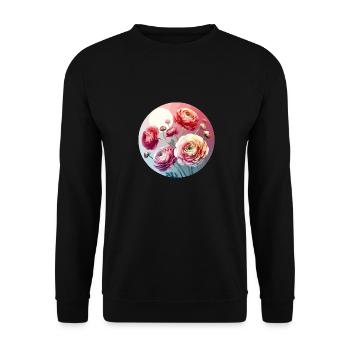 Ranunkeln gezeichnet - Unisex Pullover - Schwarz - Vorne - Alina (178cm) & Michal (187cm)