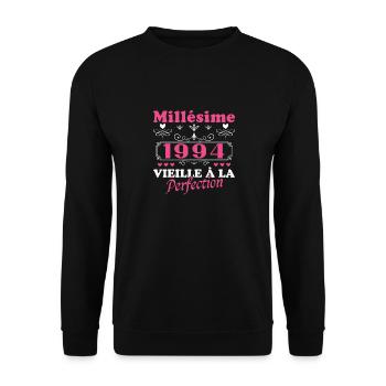 Frau Vintage 1994 Geburtstagsgeschenk Humor - Unisex Pullover - Schwarz - Vorne - Alina (178cm) & Michal (187cm)