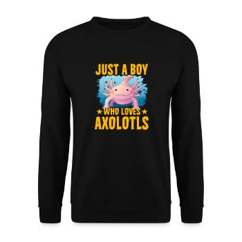 Nur ein Junge, der Axolotl liebt - Unisex Pullover - Schwarz - Vorne - Alina (178cm) & Michal (187cm)