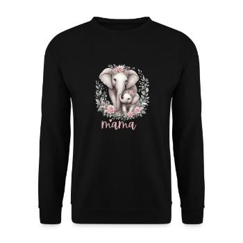 Mama Heart Floral Wreath Elephant Baby Shower - Unisex Pullover - Schwarz - Vorne - Alina (178cm) & Michal (187cm)