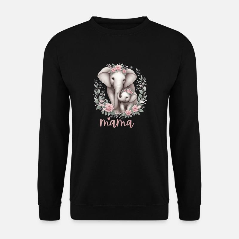 Mamma Hjärta Blommig Krans Elefant Baby Shower - Unisextröja - svart