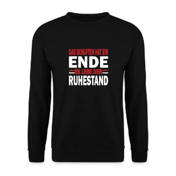 Das schuften hat ein Ende es lebe der Ruhestand - Unisex Pullover - Schwarz - Vorne - Alina (178cm) & Michal (187cm)