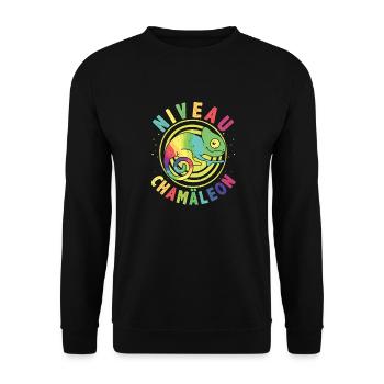 Niveau Chamäleon, Sarkastischer Spruch - Unisex Pullover - Schwarz - Vorne - Alina (178cm) & Michal (187cm)
