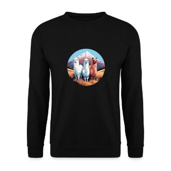 Alpaca, 3 alpacas in nature - Unisex Sweatshirt - black - Front - Alina (178cm) & Michal (187cm)