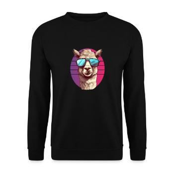 Alpaka mit Sonnenbrille - Unisex Pullover - Schwarz - Vorne - Alina (178cm) & Michal (187cm)