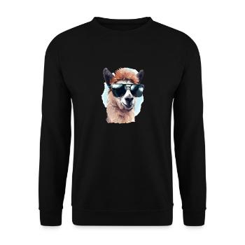 Alpaka mit Sonnenbrille - Unisex Pullover - Schwarz - Vorne - Alina (178cm) & Michal (187cm)