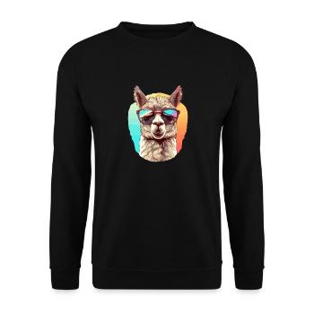 Alpaka mit Sonnenbrille - Unisex Pullover - Schwarz - Vorne - Alina (178cm) & Michal (187cm)